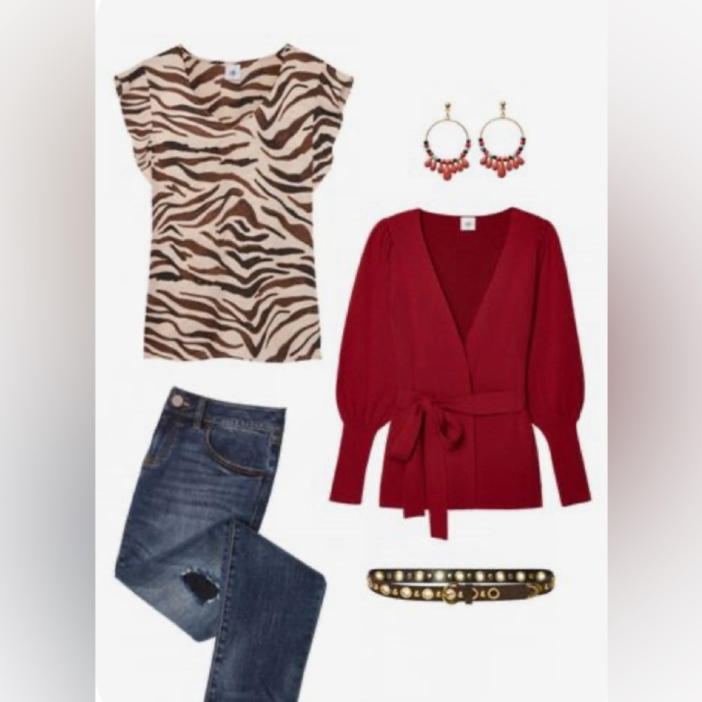 CAbi Zebra Pattern Blouse in Black, Cream and Brown